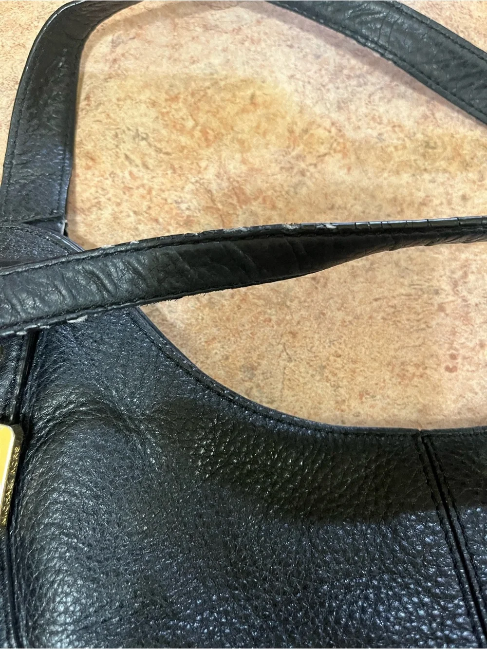 Michael Kors Black Pebbled Leather Shoulder Bag with Gold Hardware